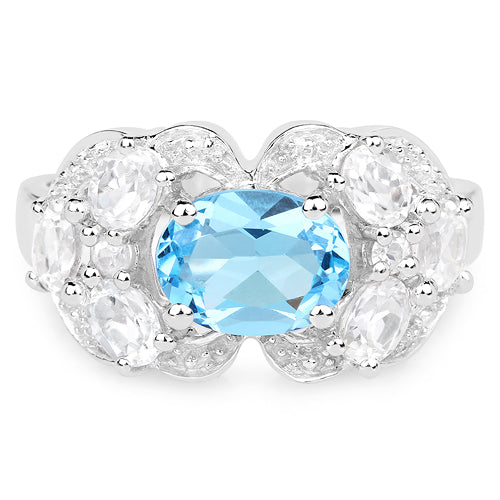 Sterling Silver Blue Topaz and White Zircon Cocktail Ring