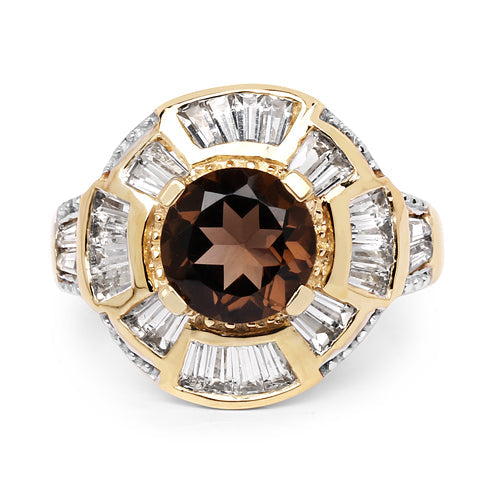 14K Yellow Gold Plated Sterling Silver Smoky Quartz & White Topaz Ring