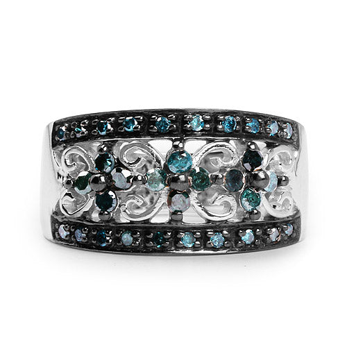 Sterling Silver Blue Diamond Filigree Ring