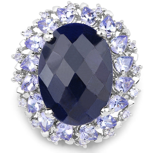Sterling Silver Dyed Sapphire and Tanzanite Ring