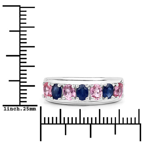 Sterling Silver Pink and Blue Sapphire Cocktail Ring