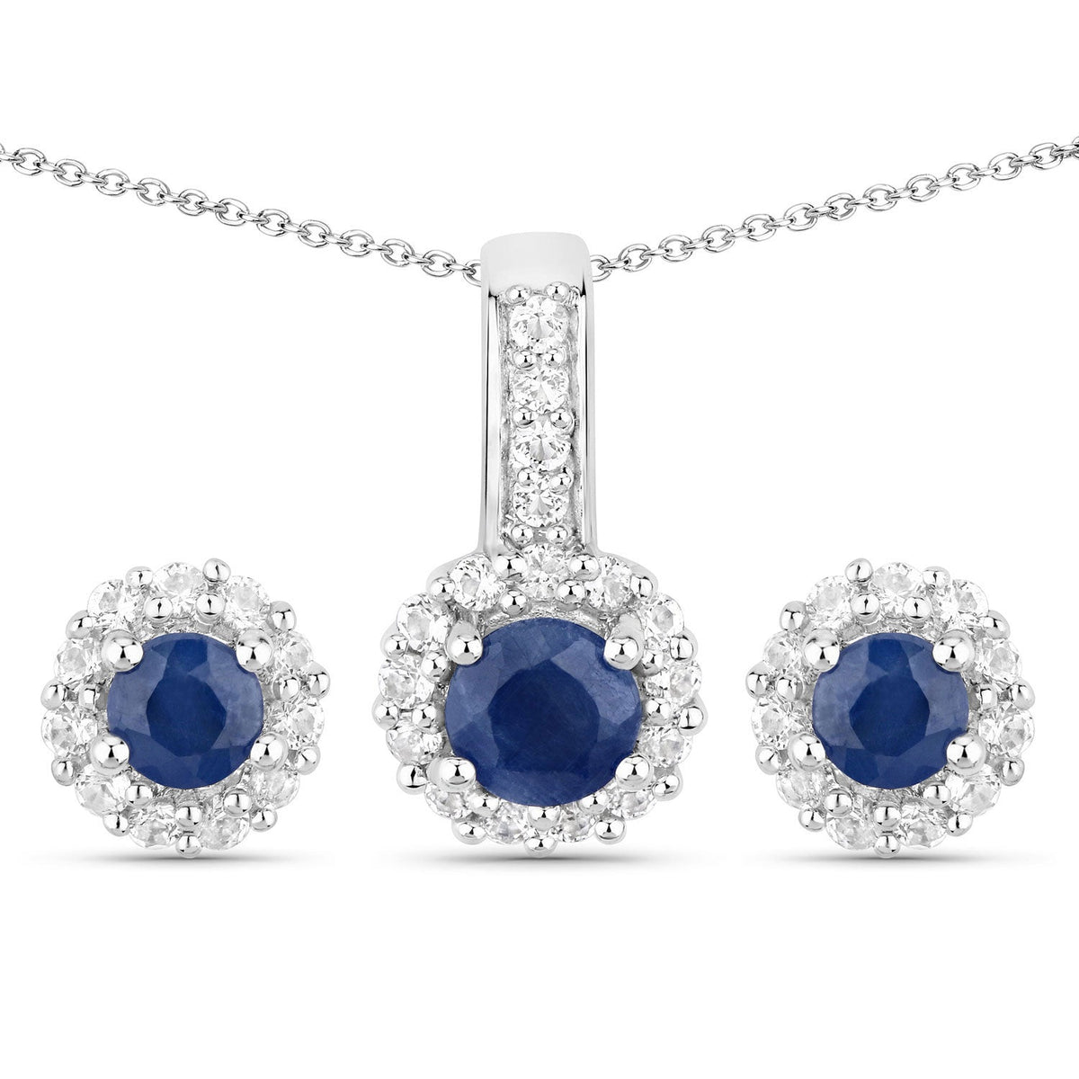 Sterling Silver Blue Sapphire and White Topaz Jewelry Set