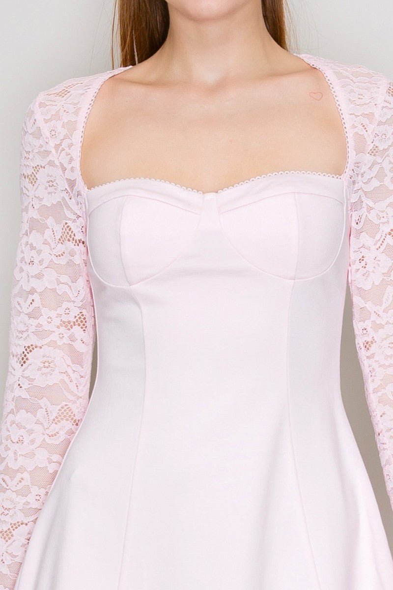 Sophia Sweetheart Lace Mini Dress – Long Sleeve Fitted A-Line Dress