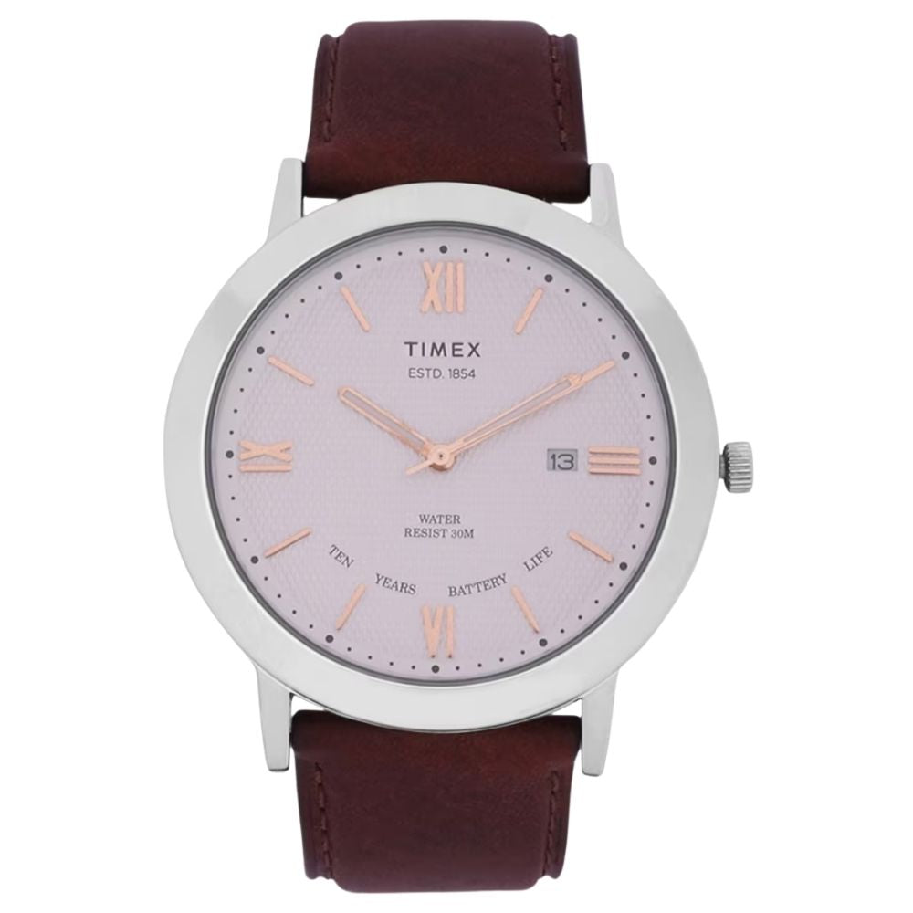 Timex Classic Silver Dial Brown Leather Watch