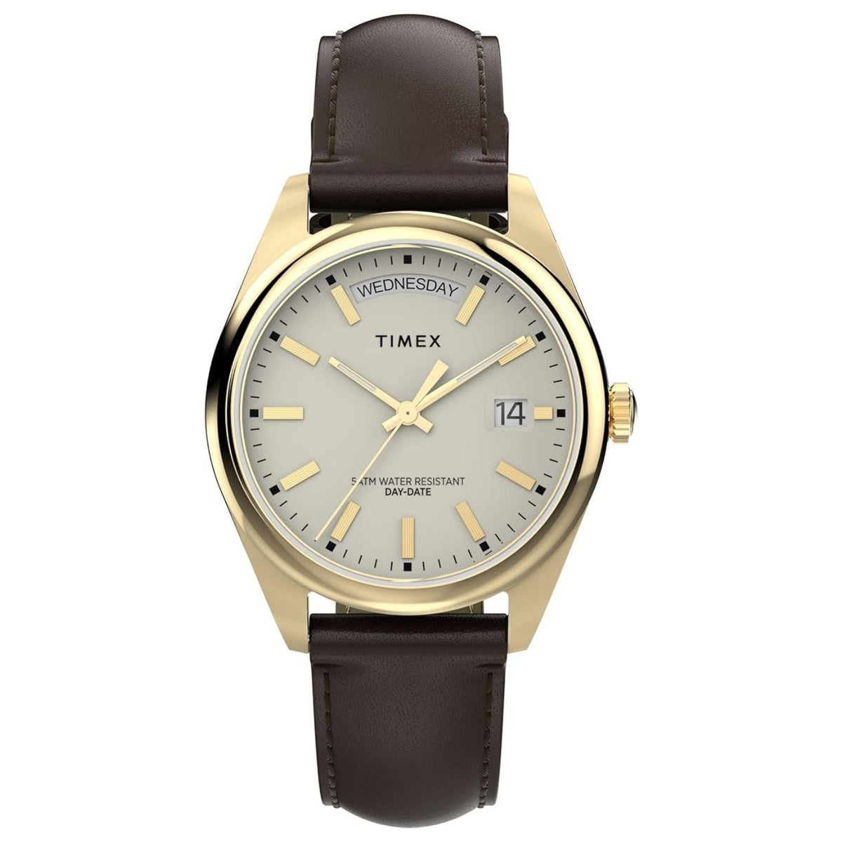 Timex Classic White Dial Brown Leather Strap Watch
