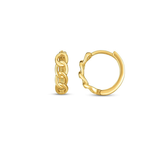 14K Yellow Gold Curb Huggie Hoop Earrings