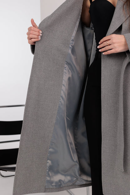 Karina Belted Wool Cashmere Blend Overcoat in Grey