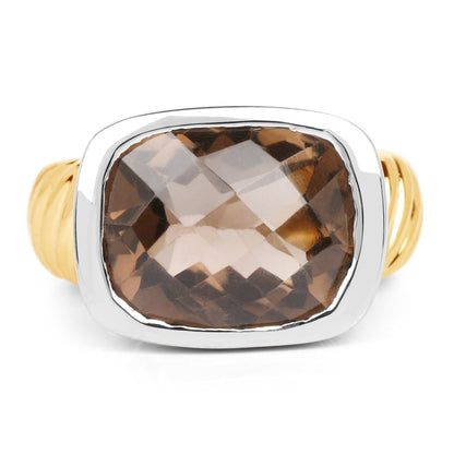 Two-Tone Sterling Silver Smoky Quartz Cushion Ring