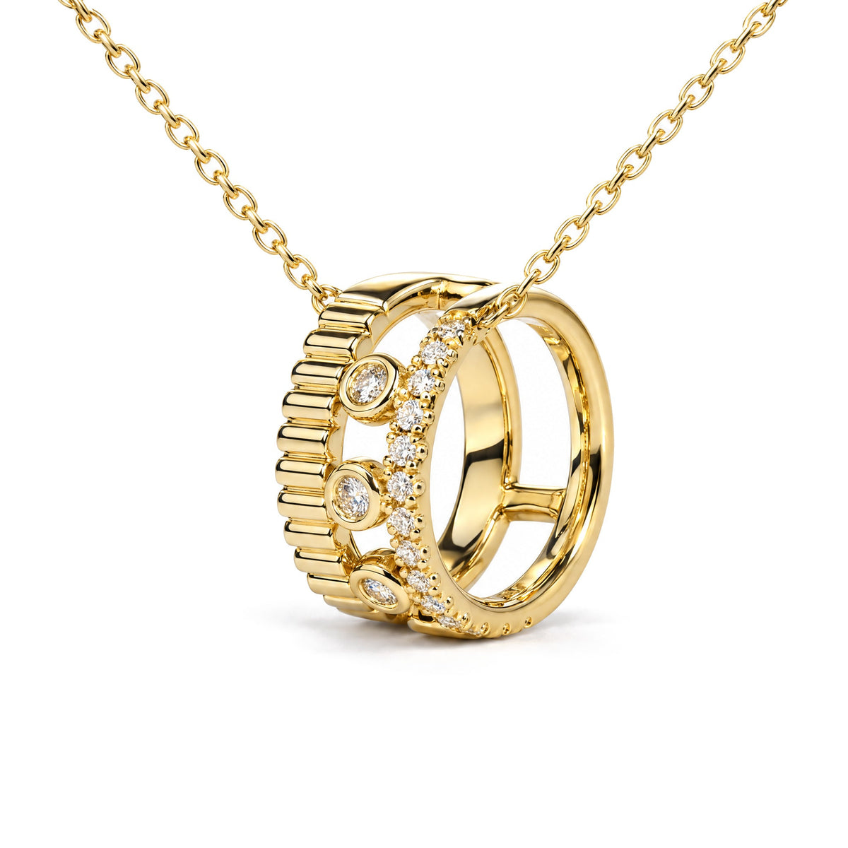 10K Yellow Gold 3/8 Cttw Diamond Circle Design 2-Piece Jewelry Set Pendant Necklace and Stud Earrings