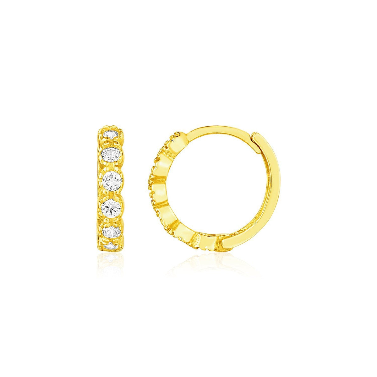 14K Yellow Gold Round Cubic Zirconia Hoop Earrings