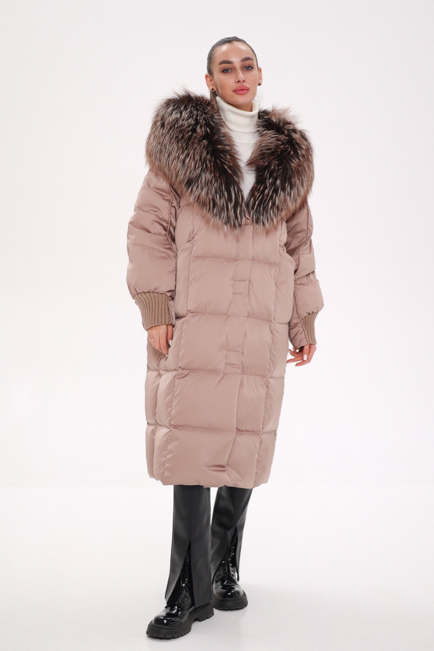 Rei Silver Fox Hood Down Coat Blush