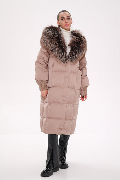 Rei Silver Fox Hood Down Coat Blush