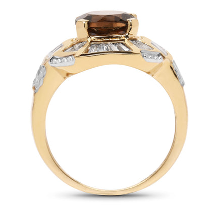 14K Yellow Gold Plated Sterling Silver Smoky Quartz & White Topaz Ring
