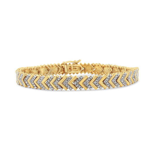 Sterling Silver Diamond Chevron Wave Link Bracelet