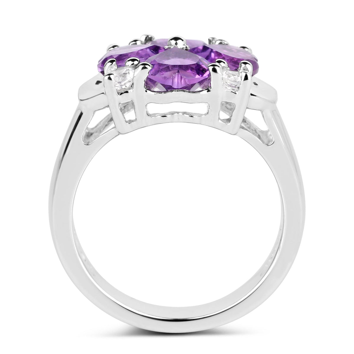 Sterling Silver Amethyst and White Topaz Heart Ring