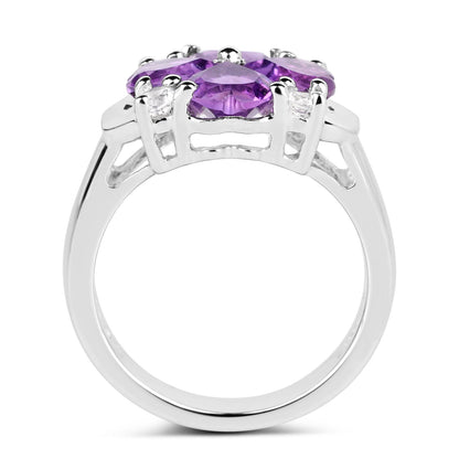 Sterling Silver Amethyst and White Topaz Heart Ring