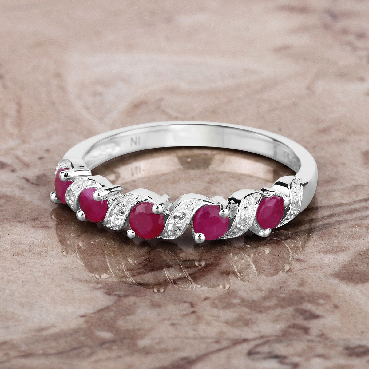 Sterling Silver Ruby and White Topaz Ring