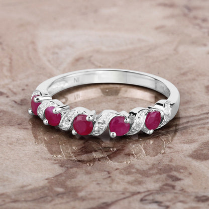 Sterling Silver Ruby and White Topaz Ring