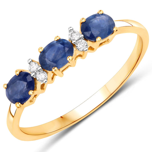 Yellow Gold Blue Sapphire and Diamond Ring