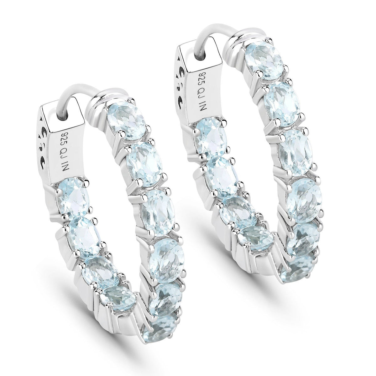 Sterling Silver Blue Topaz Hoop Earrings