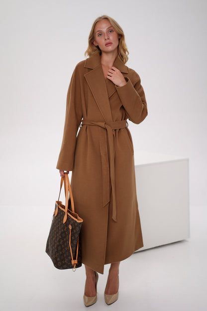 Cambridge Comfort Wraparound Wool Cashmere Coat Dark Camel