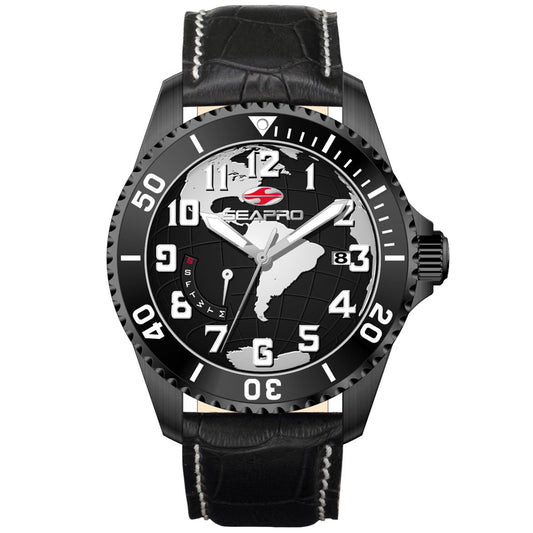 Seapro Voyager Black Dial Leather Strap Watch
