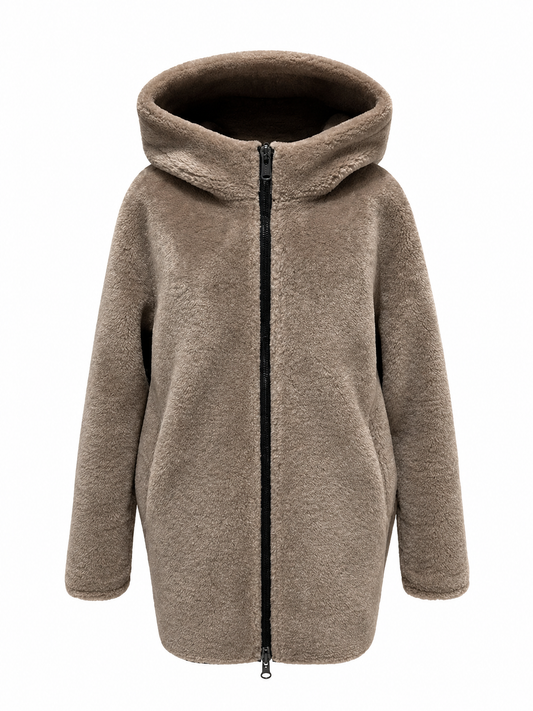 ⇆ Reversible Faux Shearling Hooded Coat