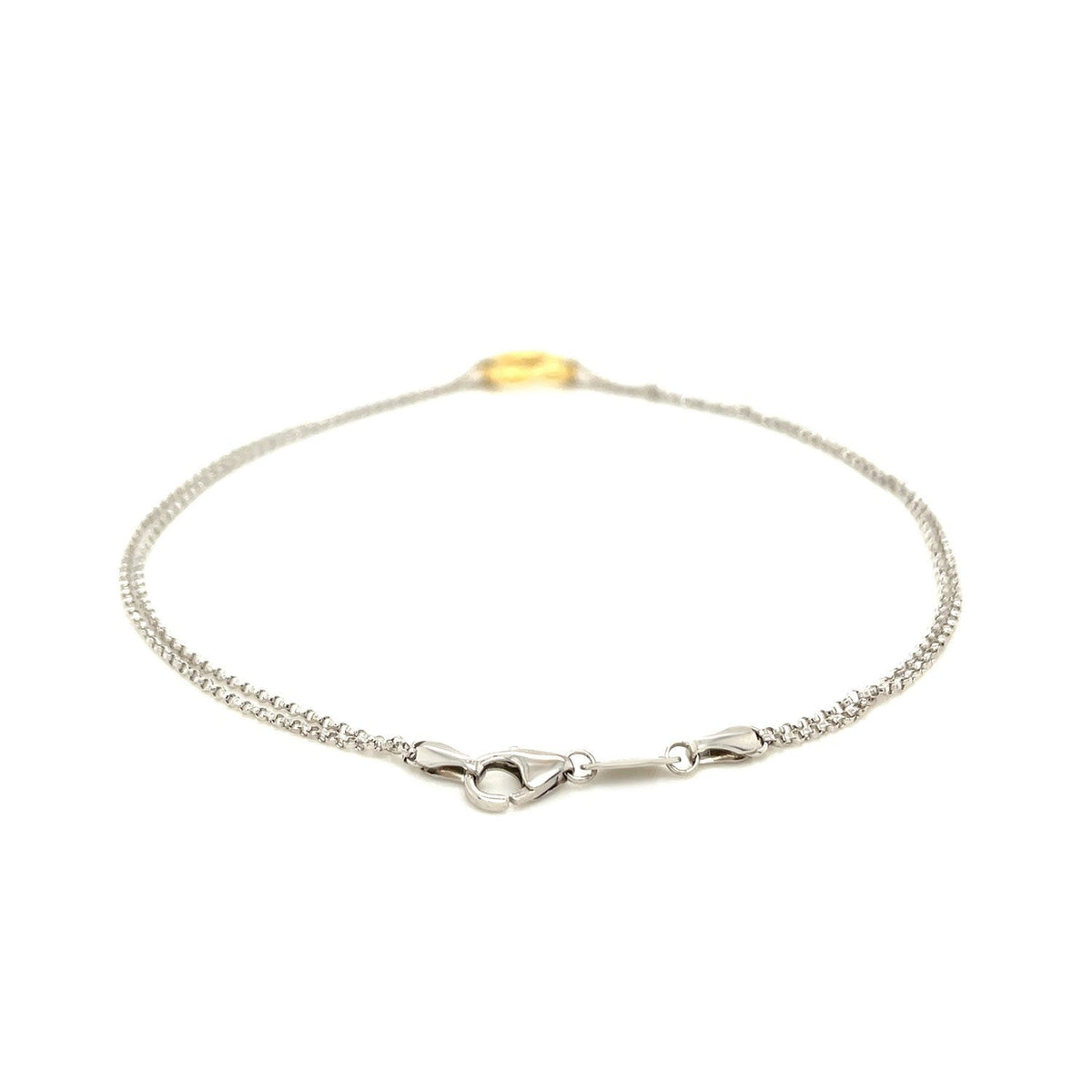 14K Yellow Gold and Sterling Silver Open Heart Station Anklet