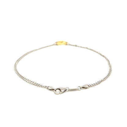 14K Yellow Gold and Sterling Silver Open Heart Station Anklet