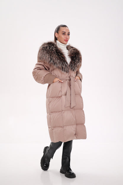 Rei Silver Fox Hood Down Coat Blush