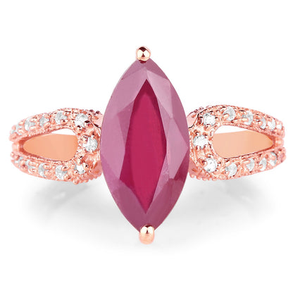 14K Rose Gold Plated Sterling Silver Glass Filled Ruby and White Topaz Ring