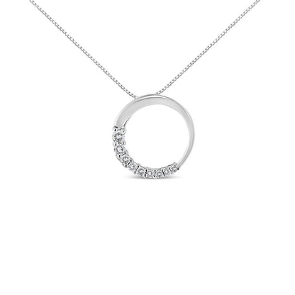 14K White Gold Diamond Graduating Open Circle Pendant Necklace
