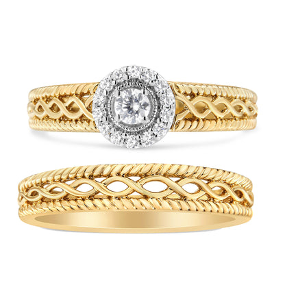 UndeniablyLuxe Fine Jewelry Diamond Halo Engagement Ring and Wedding Band Set