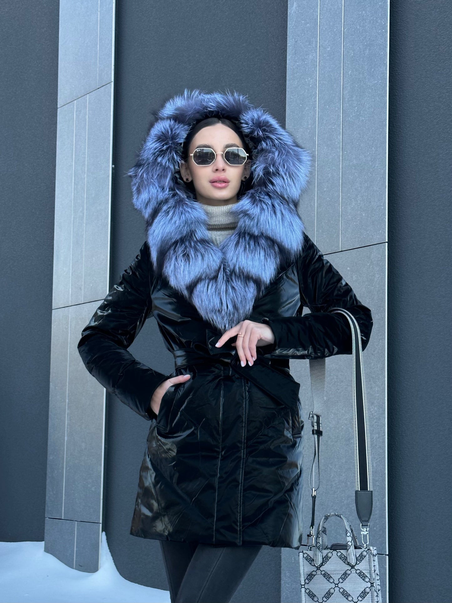 Silver Fox Fur Down Fill Coat