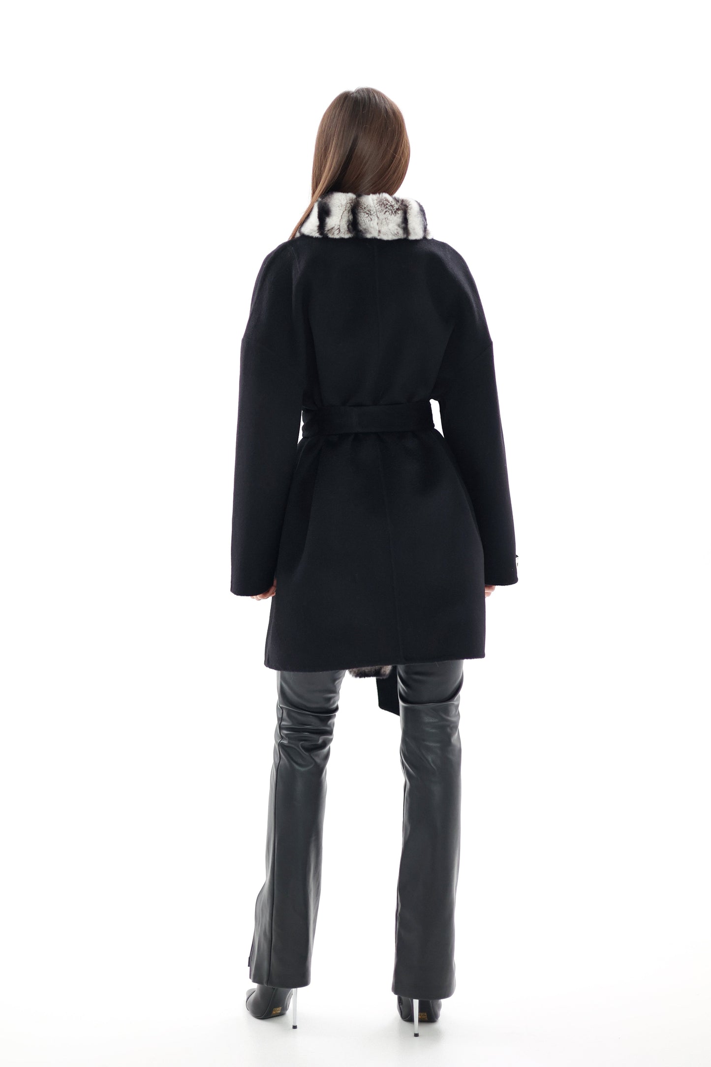 French Orylag Fur Italian Cashmere Wool Coat 85cm