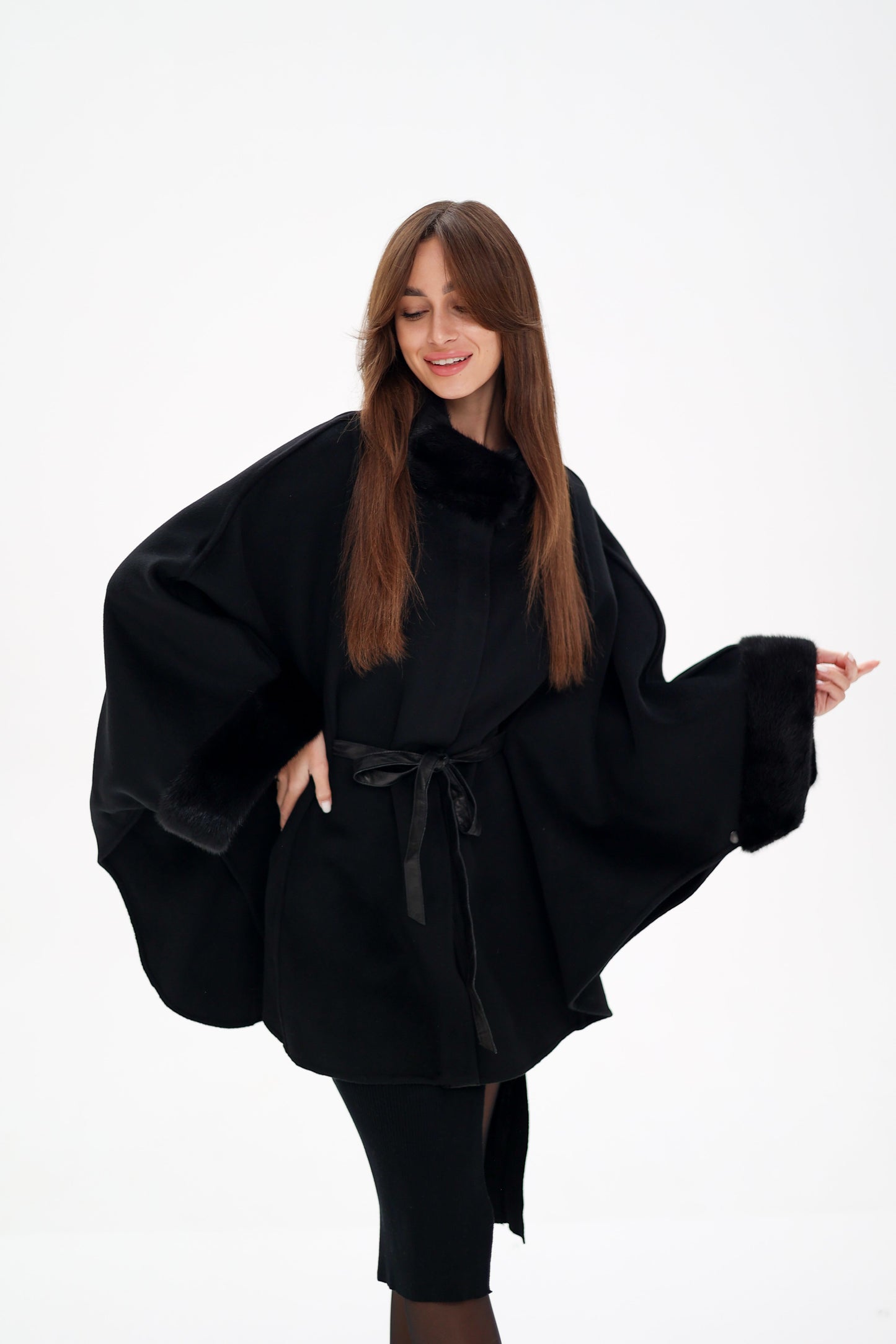 Scandinavian Mink Fur Double Face Wool Poncho