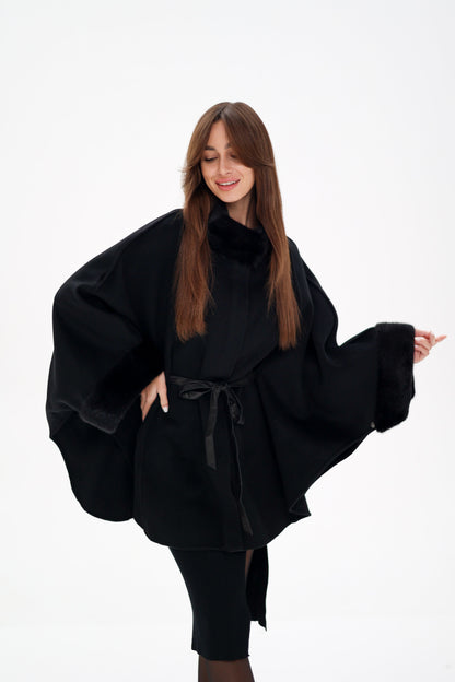 Scandinavian Mink Fur Double Face Wool Poncho