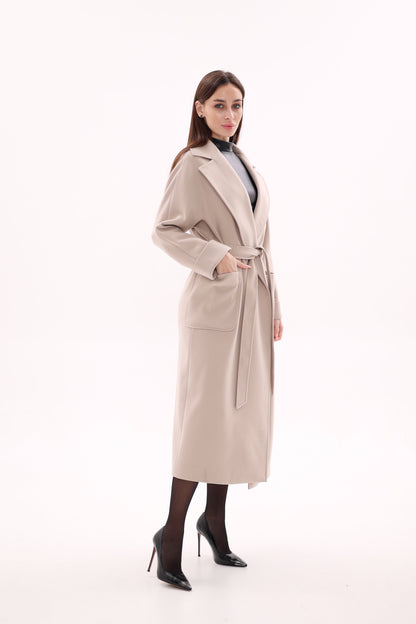 Marley Wraparound Wool Cashmere Coat in Nude