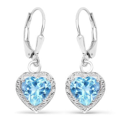 Sterling Silver Swiss Blue Topaz Heart Dangle Earrings