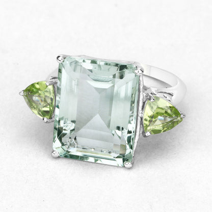 .925 Sterling Silver Green Amethyst and Peridot Ring