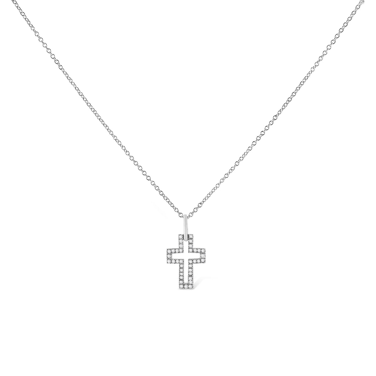Sterling Silver Diamond Pave Open Cross Pendant Necklace