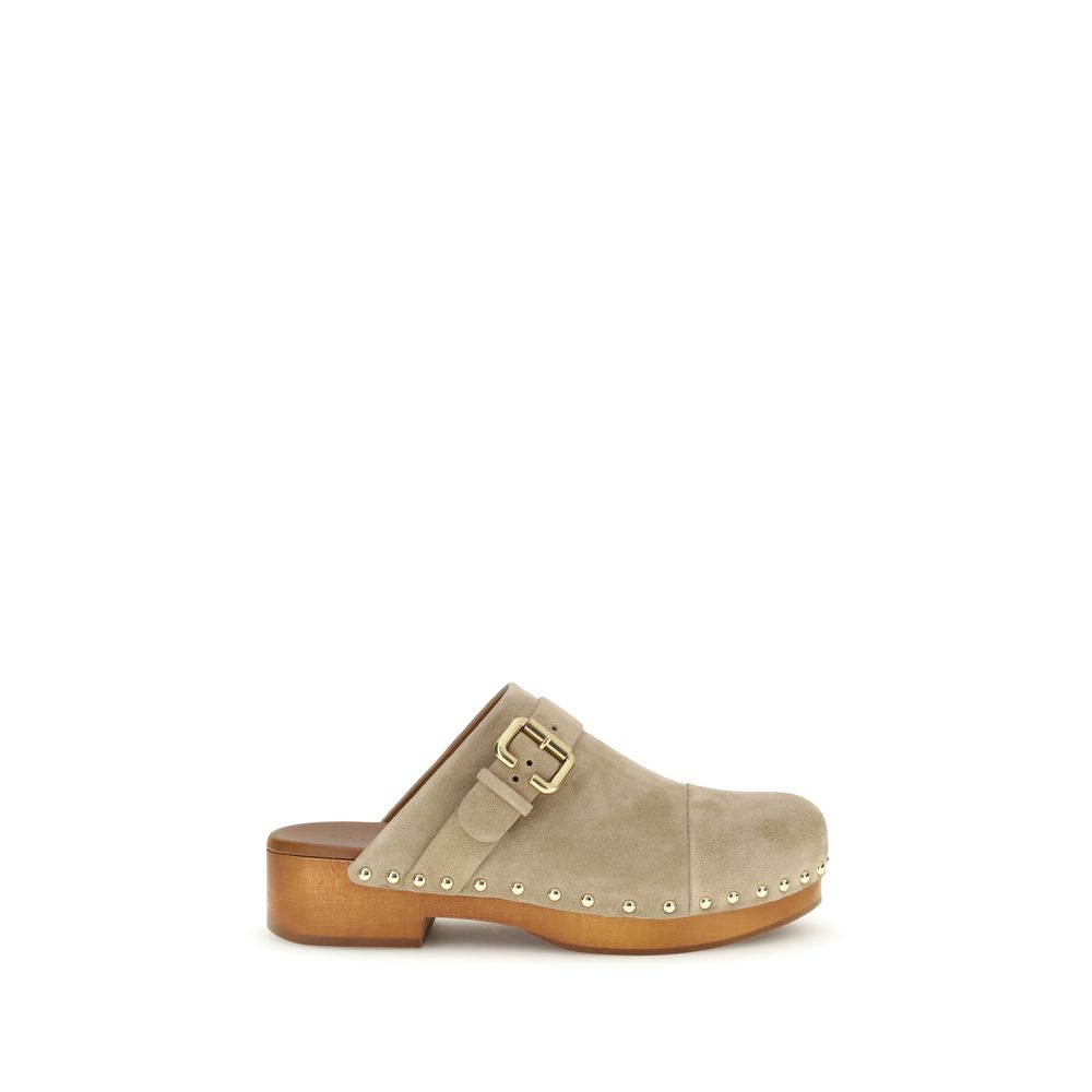 Chloé Jeannette Beige Suede Clog Mules