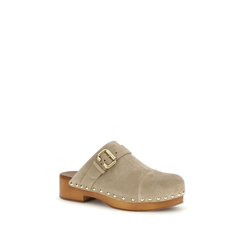 Chloé Jeannette Beige Suede Clog Mules
