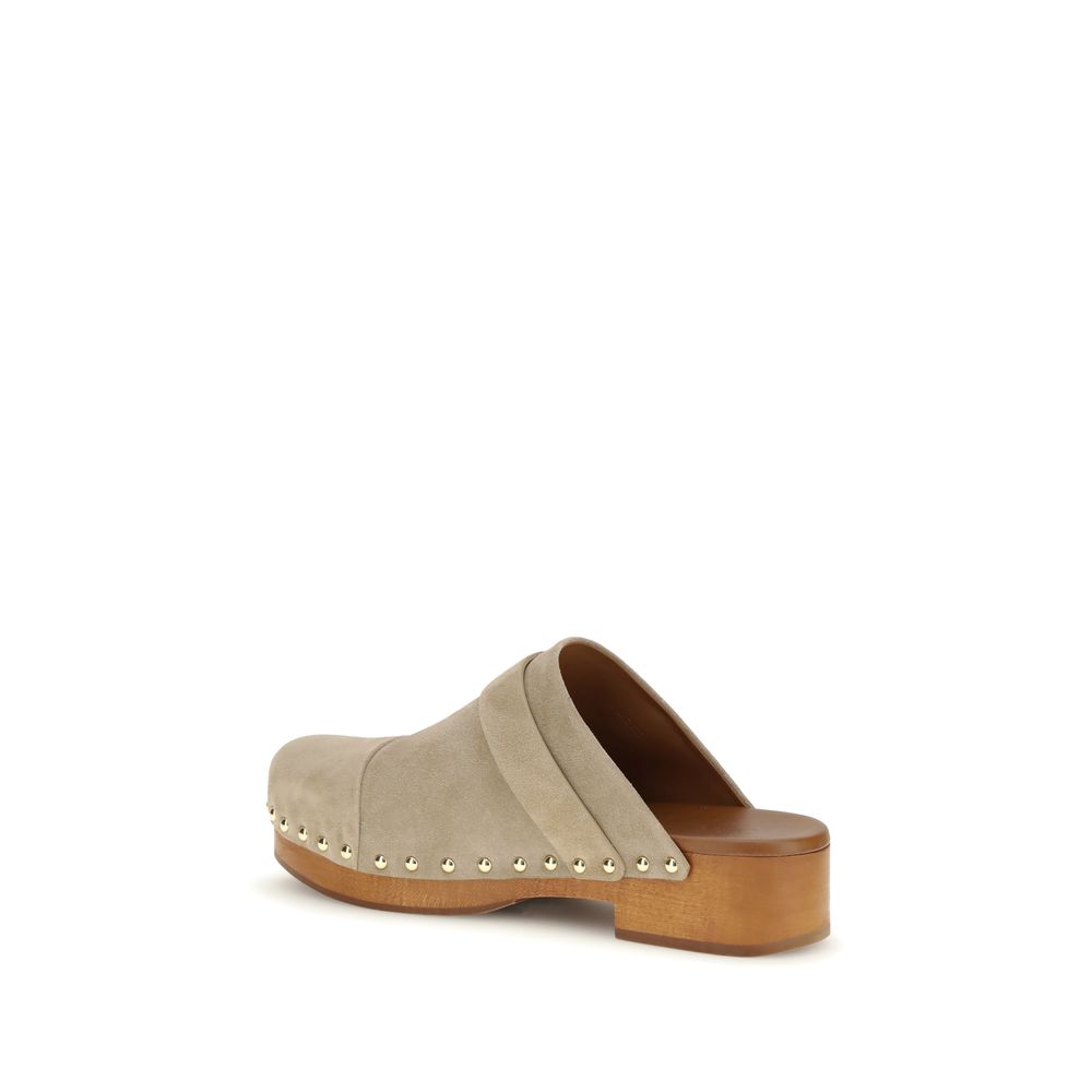 Chloé Jeannette Beige Suede Clog Mules