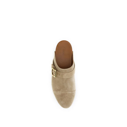Chloé Jeannette Beige Suede Clog Mules