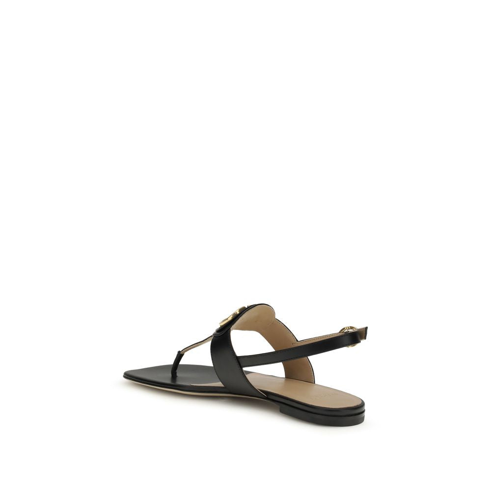 Black Calf Leather Bos Taurus Flat Sandals