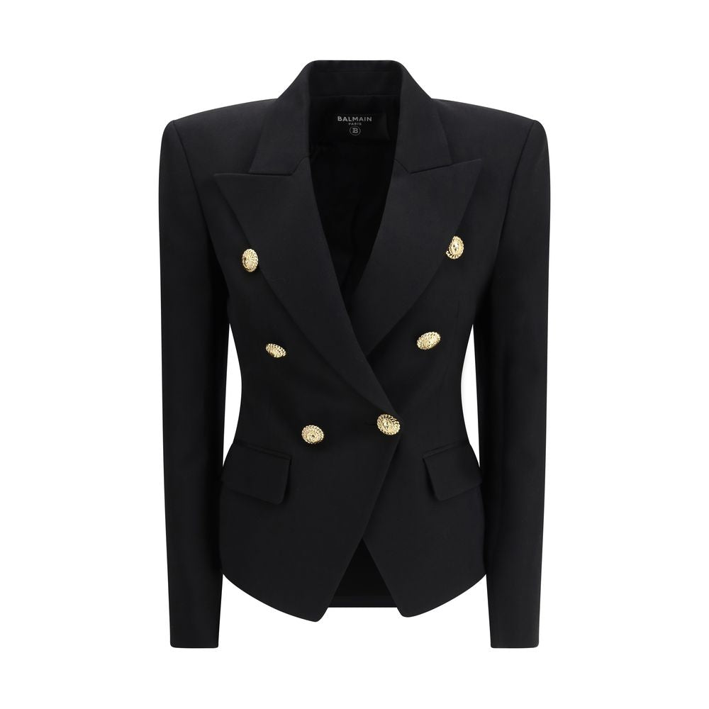 Balmain Black Double-Breasted Virgin Wool Blazer