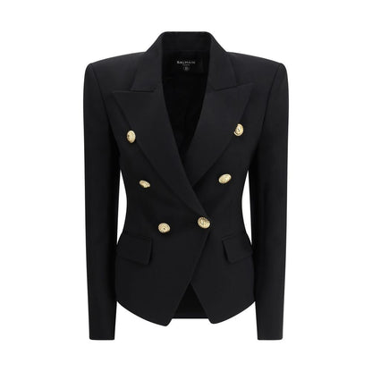 Balmain Black Double-Breasted Virgin Wool Blazer