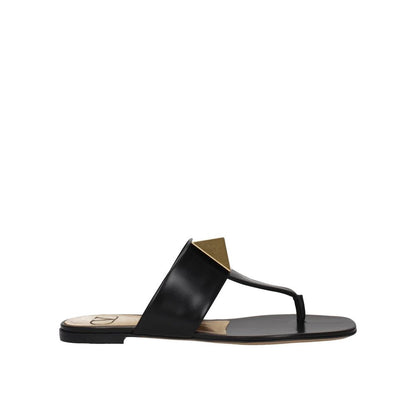 Black Calfskin Flat Sandals