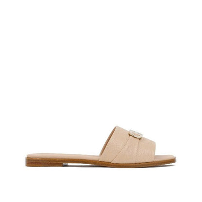 Beige Calfskin Flat Sandals